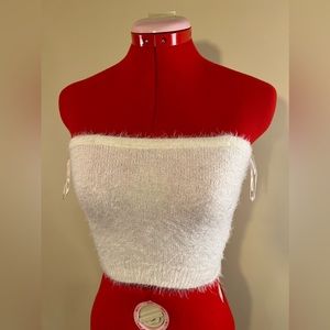 Forever21 Fuzzy White Strapless Top